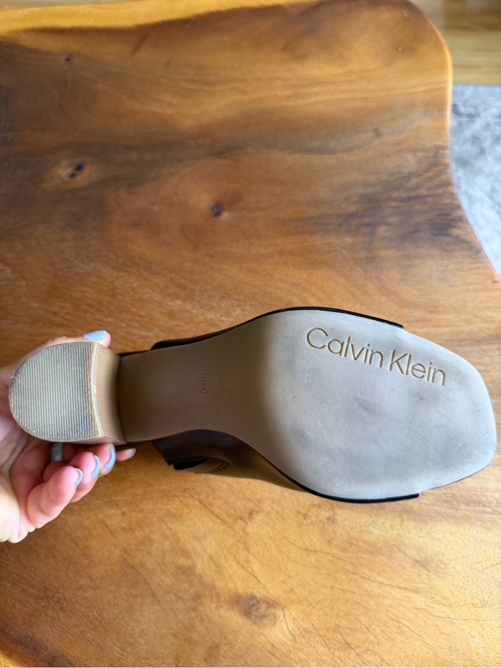Calvin Klein Black Leather Open-Toe Block Heel Mules - Picture 10 of 14
